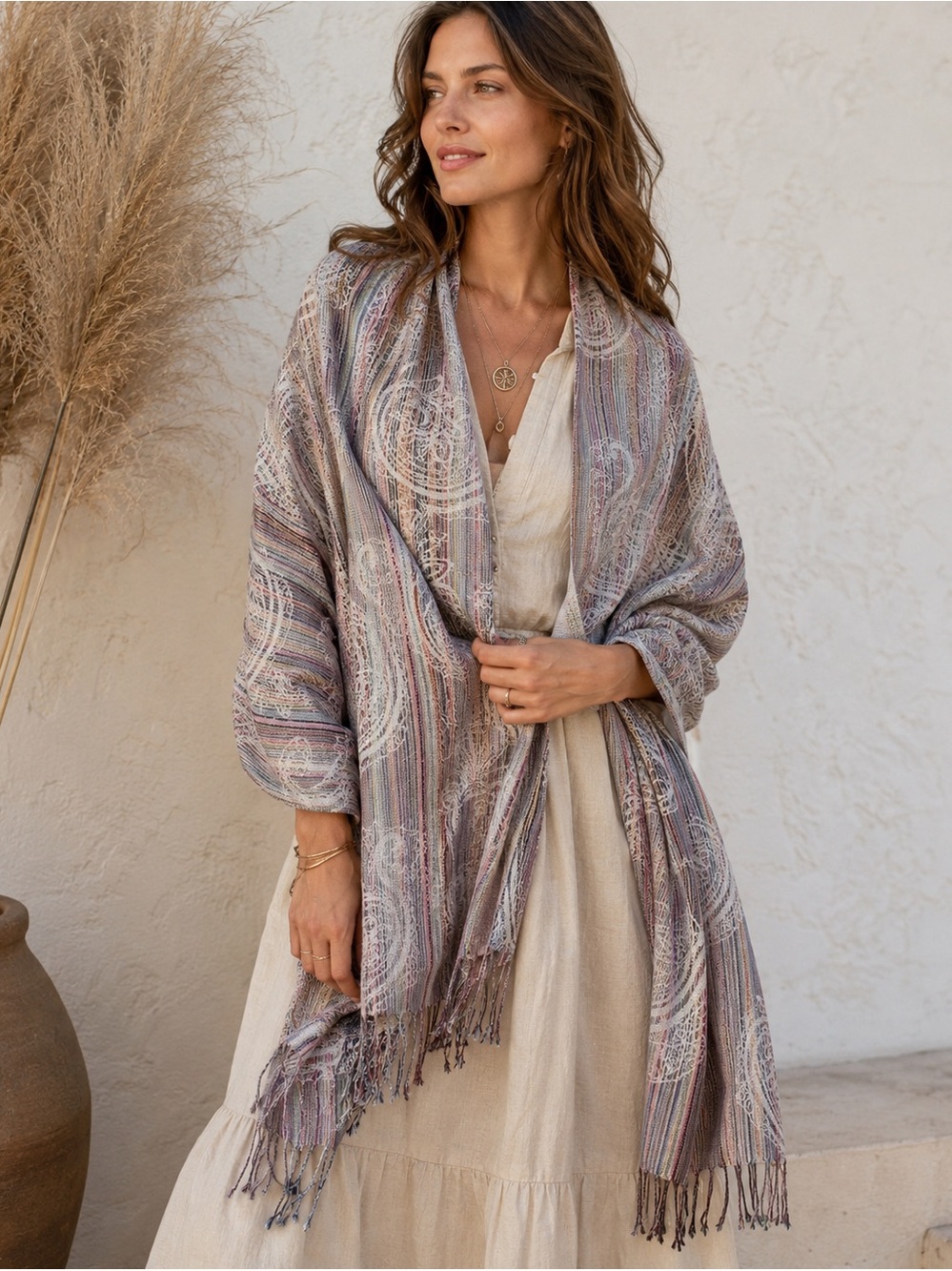 100% Pashmina Cashmere Paisley Fringe Wrap Shawl Boho